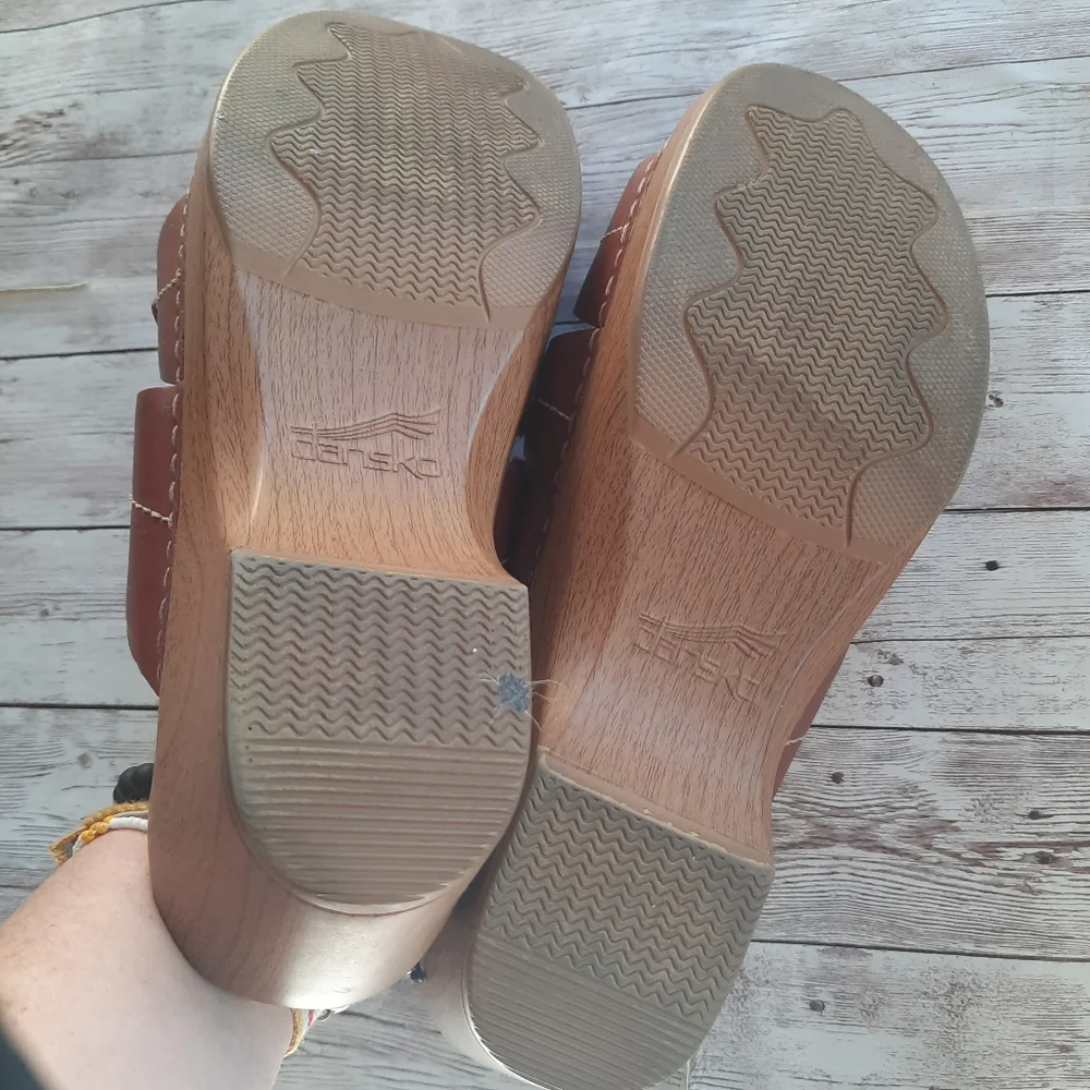 Dansko Serena Wedge Clog Sandal Leather brown Flower - Picture 10 of 12